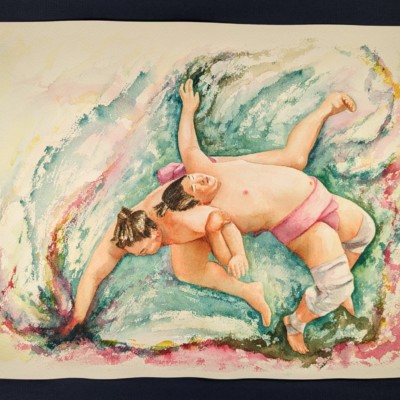 Ura Kazuki wins a match using the rare Izori technique (backwards body drop)