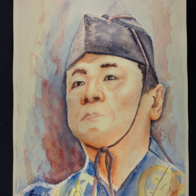 Portrait of a gyoji officiating a makuuchi bout