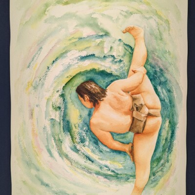 Kiho Tomotaka of Miyagino stable performing shiko before a bout