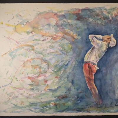 Professional golfer Carlos Franco tests the theory that what you can't see can't hurt you.