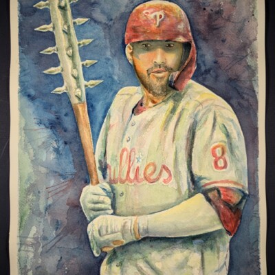 Nick Castellanos of the Philadelphia Phillies tries out a new bat.