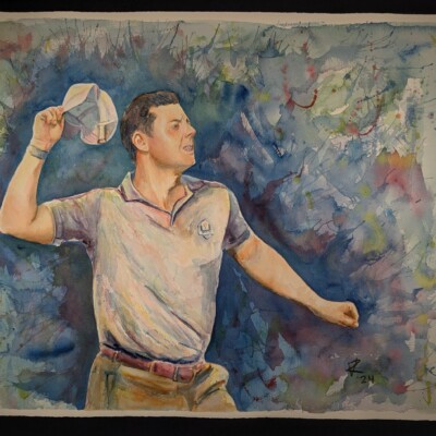 Having already utilized his club and ball, professional golfer Rory McIlroy finds one more thing to throw