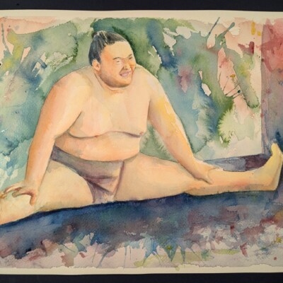 Former Ozeki Asanoyama Hiroki
warming up