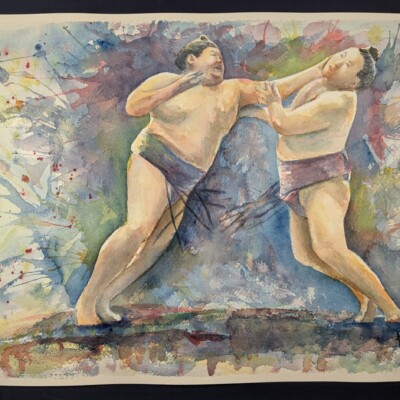 Makuuchi wrestler Abi Masatora overpowers Hoshoryu Tomokatsu