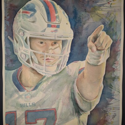 Josh Allen of the Buffalo Bills, pointing at his biggest fan.