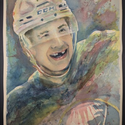 Ryan McLeod of the Buffalo Sabres in a particularly good mood