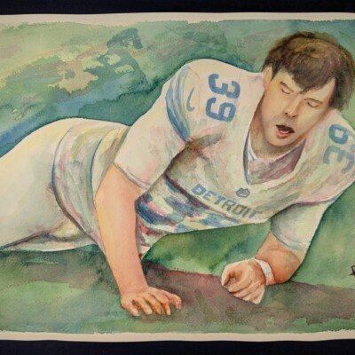 Jake Bates of the Detroit Lions warming up before an important kick