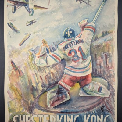 Igor Shesterkin finds himself surrounded by flying objects in New York City